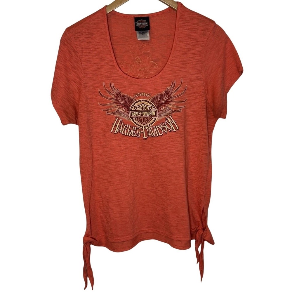 Harley‎ Davidson Shirt Motorcycle Logo Biker Eagle Wings Scoop Neck Ties XL